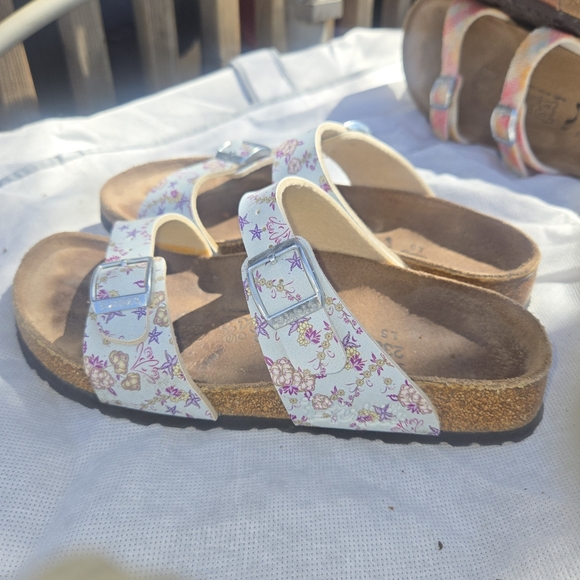 Birkenstock Shoes - Birkenstock Floral Sandals - White and Pink